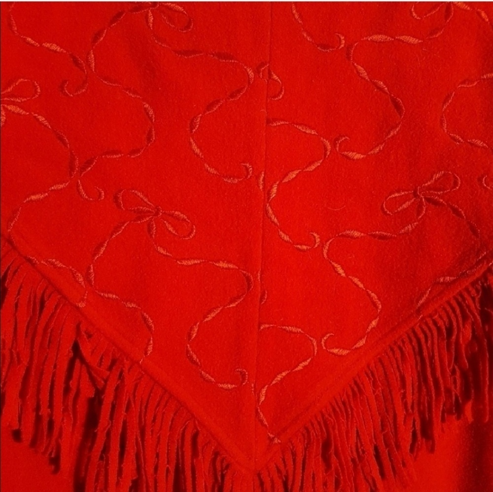 Vintage Red Wool Fringe Embroidered Pea Coat Western Bohemian Winter - Picture 2 of 16